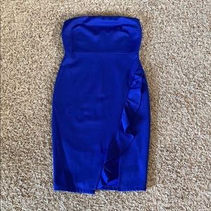 Strapless royal blue/purple dress from Lulu’s